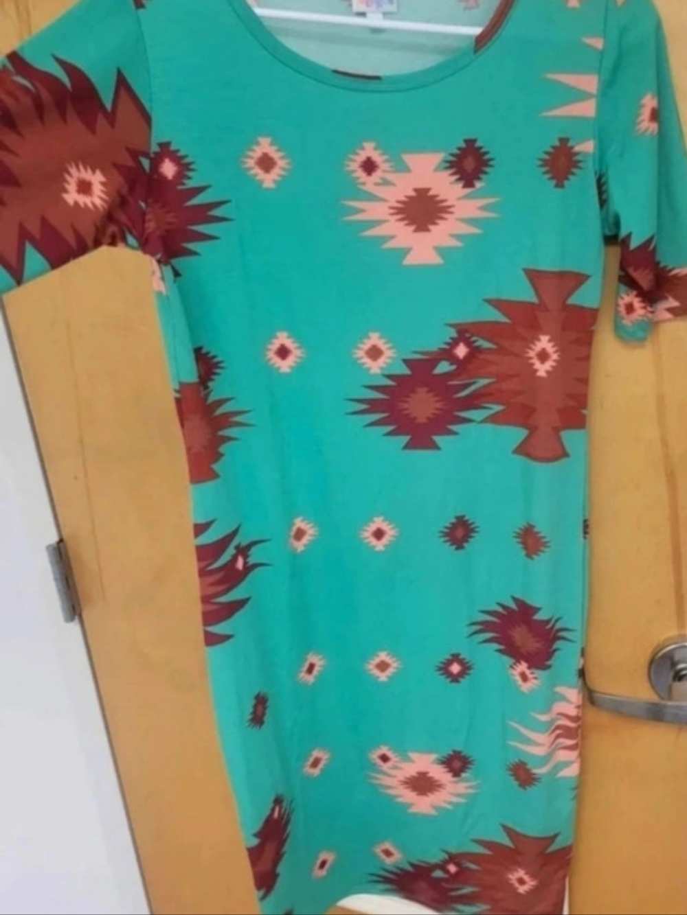LuLaRoe Julia Geometric Mini Dress Green & Red Medium